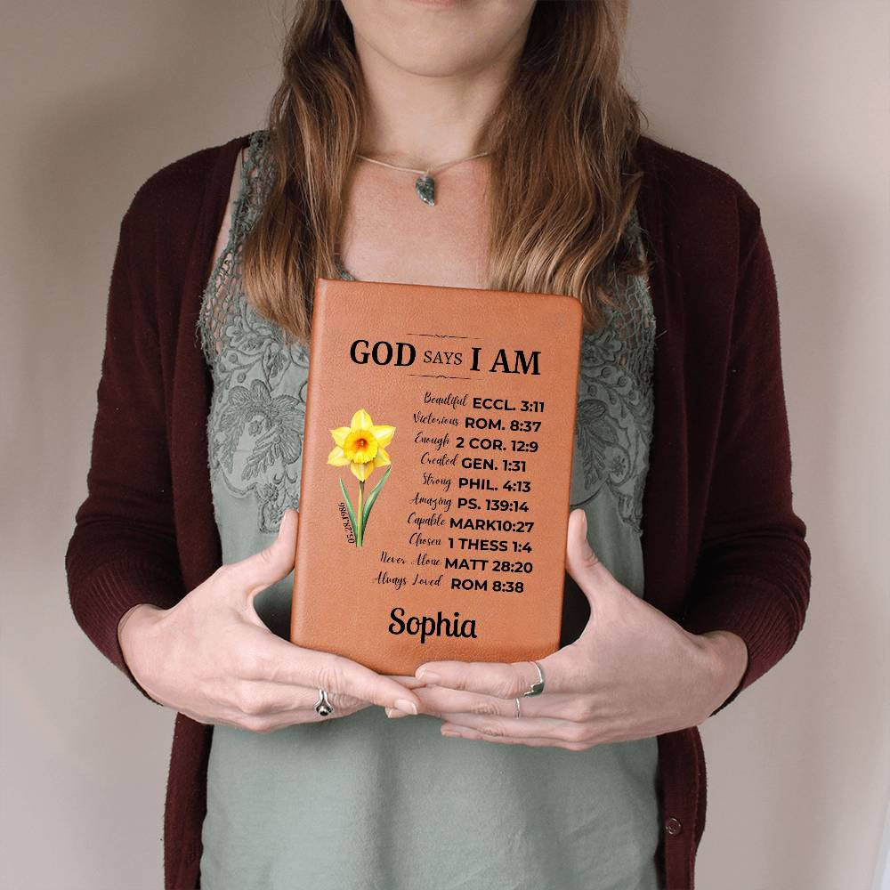 Personalized Prayer Journal| Christian Gift for Women|God Says I am Positive Affirmations|Leather Notebook|Graduation Gift |Birthday Gift