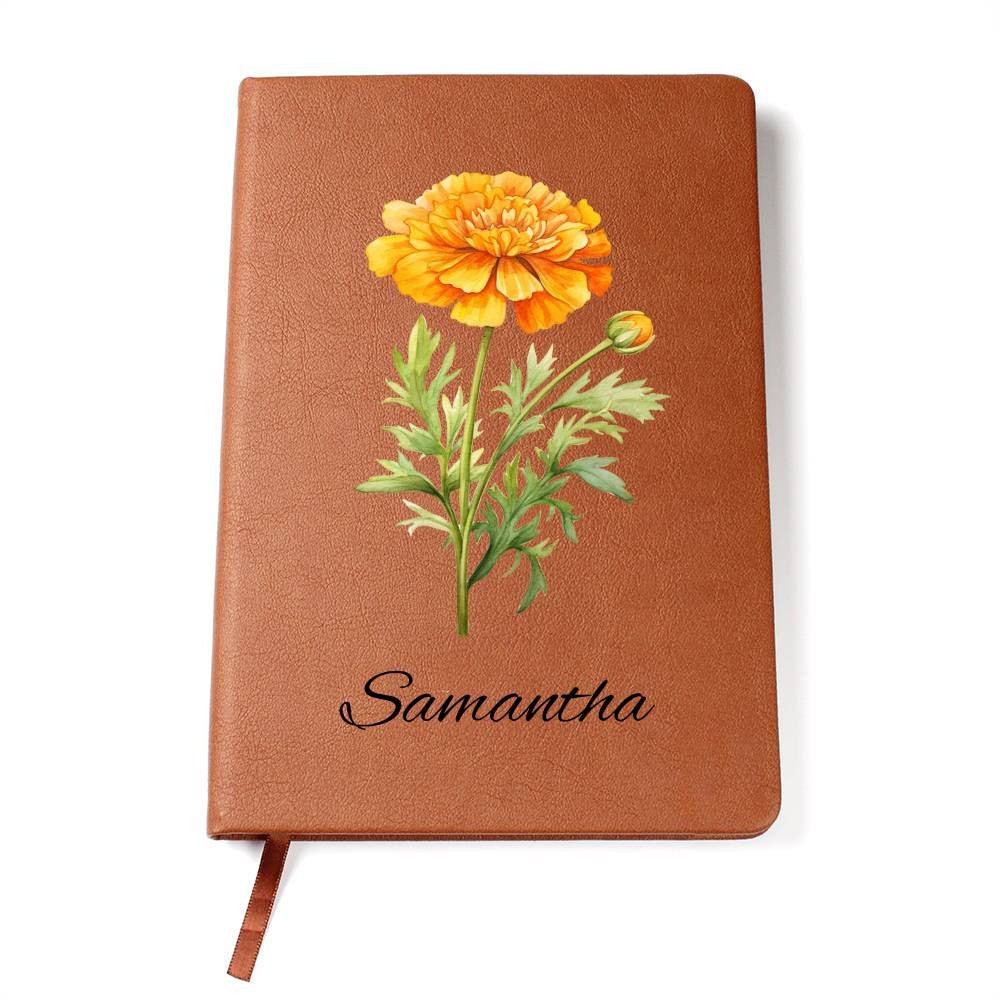 Personalized Name and Birth Flower Leather Journal