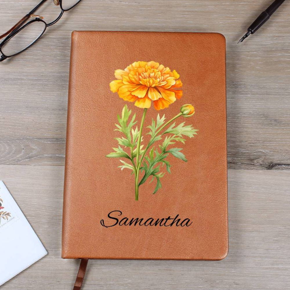 Personalized Name and Birth Flower Leather Journal