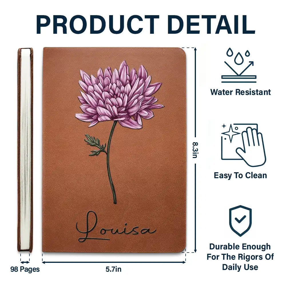 Personalized Name and Birth Flower Leather Journal