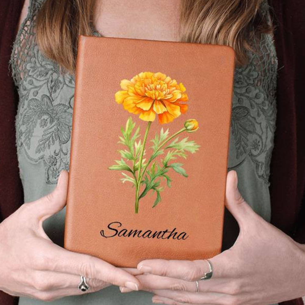 Personalized Name and Birth Flower Leather Journal