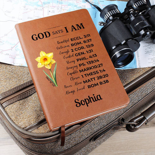 Personalized Prayer Journal| Christian Gift for Women|God Says I am Positive Affirmations|Leather Notebook|Graduation Gift |Birthday Gift