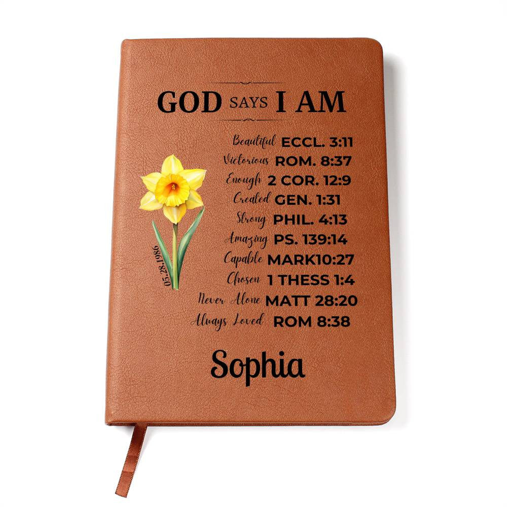 Personalized Prayer Journal| Christian Gift for Women|God Says I am Positive Affirmations|Leather Notebook|Graduation Gift |Birthday Gift